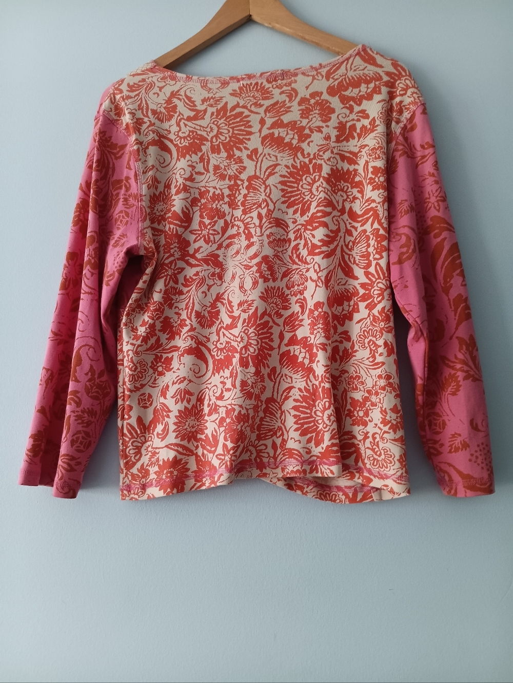 Sigrid Olsen Pink Cream Floral Sequin V Neck Cotton Boho Peplum Blouse XL - Picture 2 of 6